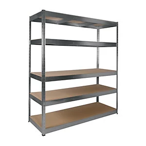 image of Rb Boss 5 Tier Wood Shelving Kit Galvanised - 1800 x 1600 x 600mm 250kg Udl