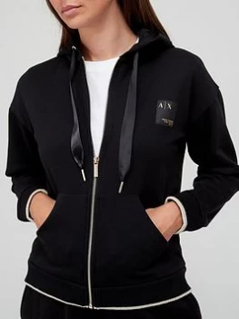 Image of Armani Exchange Lurex Trim Zip Through Hoodie Black Size L Women