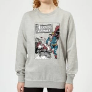 image of DC Superman Action Comics Womens Christmas Sweatshirt - Grey - 3XL