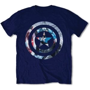 Image of Marvel Comics - Captain America Knock-out Unisex Medium T-Shirt - Blue