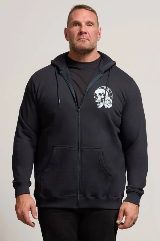 Image of BadRhino BadRhino Men Skull Zip Through Hoodie in Dark Navy Size: X-Large Dark Navy XL Male 5063589961679