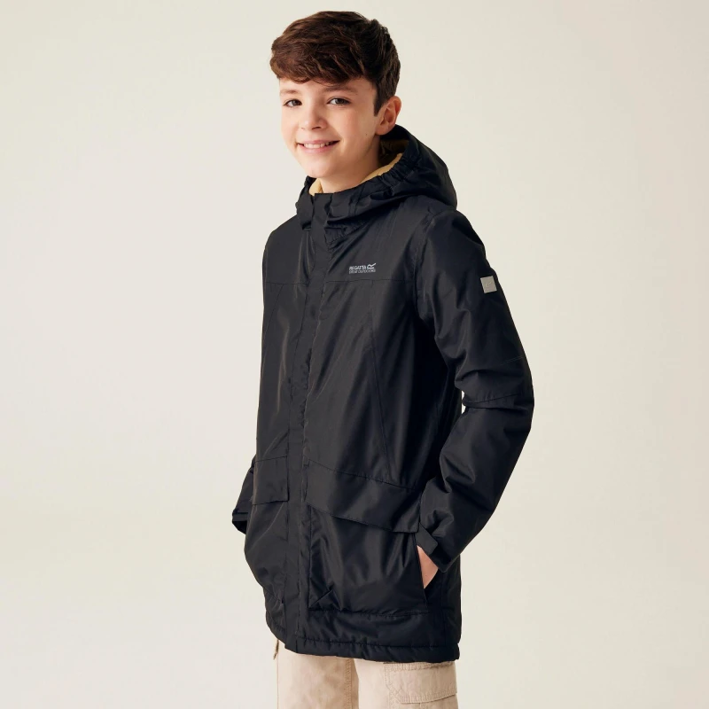 Image of Regatta Boys Farbank Waterproof Breathable Parka Jacket 7-8 Years - Chest 63-67cm (Height 122-128cm) Black Oat RKP262B-09H-7
