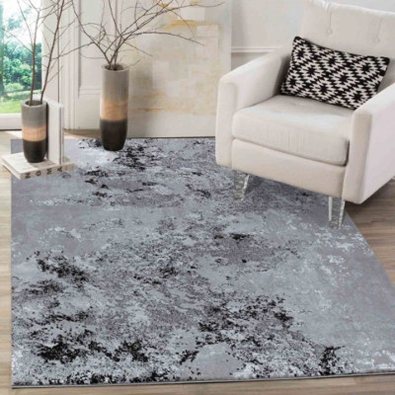 Image of Modern Abstract Sprayed Grunge Texture Area Rugs Black 80X150 Cm
