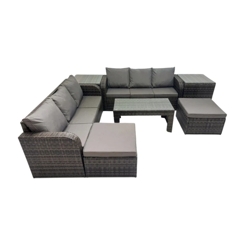 Image of Fimous 3 Seater Sofa Coffee Table with 2 Big Footstools 2 Side Tables in Dark Grey Dark Grey Unisex