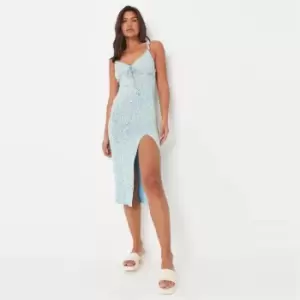 Missguided Tie Shoulder Midaxi Dress Strappy Ditsy - Blue