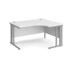 image of Office Desk Right Hand Corner Desk 1400mm White Top With Silver Frame 1200mm Depth Maestro 25 MCM14ERSWH