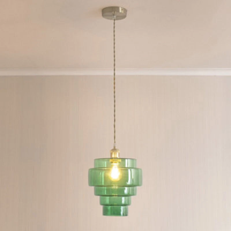 Image of ValueLights ValueLights Lane Glass 5 Tier Layered Shade Brushed Chrome Ceiling Pendant Light in Bright Green Bright Green One Size Unisex 505940606281