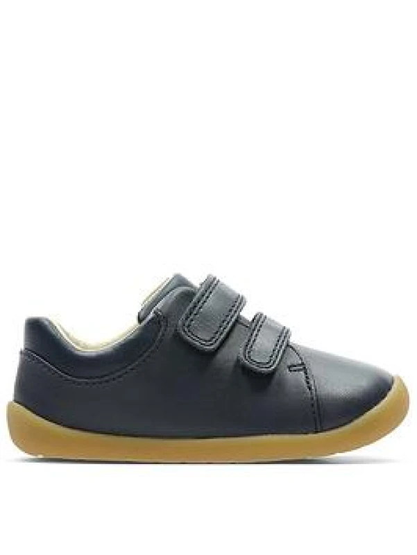 Image of Clarks Roamer Craft Toddler Navy Leather Pre Walker, Riptape in Blue Size: 2-Wide Fit Blue Unisex 2-Wide Fit