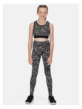 Image of Regatta Girls Atkin Sports Bra & Legging Set - Black/white, Black/White, Size 11-12 Years, Women