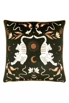 Image of Tigerfish Printed Botanical Piped Velvet Reverse Cushion