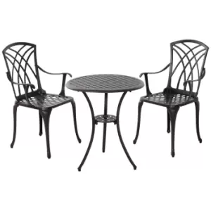 image of Outsunny 3pc Coffee Table Chairs Outdoor Garden Furniture Set w/ Umbrella Hole