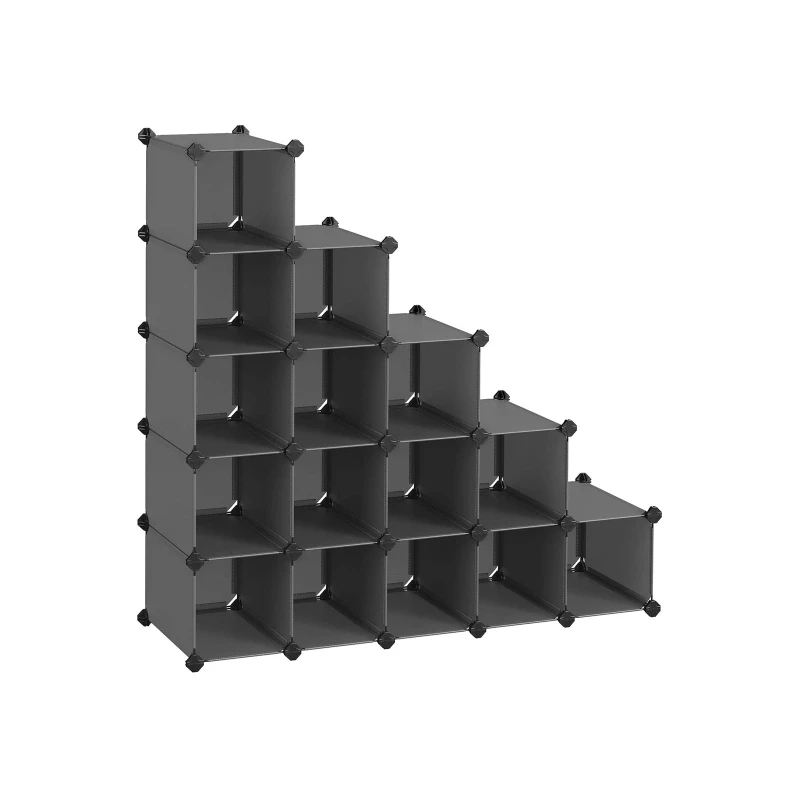 Image of Songmics Interlocking Shoe Rack, Rectangular Storage Organiser, 15-Slot Modular Diy Storage Shelf Unit, Metal Wire Wardrobe, Grey Uklpc44G