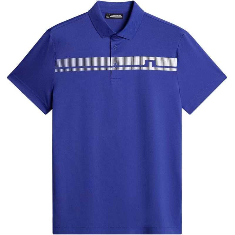 Image of J Lindeberg Golf Mens Short-Sleeve Performance Polo Shirt - Blue Male S
