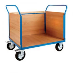 Image of GPC Platform Truck with 3 Veneer Ends Blue Capacity: 500L 4 Castors 800mm x 1050mm x 1200mm