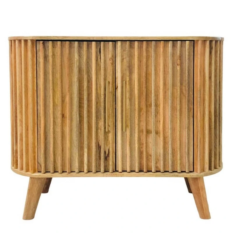 Image of Jaipur Furniture Ltd Slated 2 Door Small Sideboard - Mango Wood - L40 x W95 x H77cm - Mango Light Finish - Assembly Required in Brown Brown Unisex