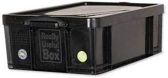 image of Really Useful 50L Recycled Plastic Stackable Storage Box Black with Lid and Clip Lock Handles