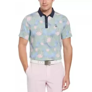 image of Original PENGUIN Filtered Flamingo Print Polo BLACK IRIS - S