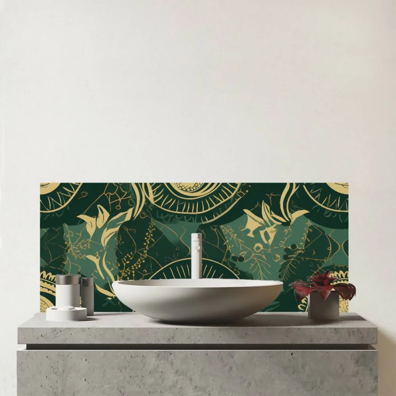Image of Warren Reed - Designer Abstract Green Gold Moon Pattern Glass Bathroom Splashback Green Unisex