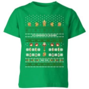 Image of Nintendo Super Mario Retro Kid's Christmas' T-Shirt - Kelly Green - 11-12 Years