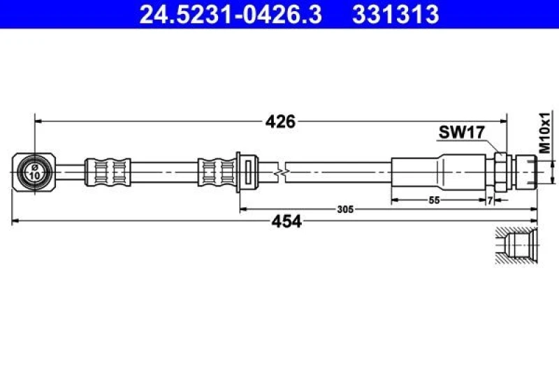 Image of ATE 24.5231-0426.3 Brake Hose without banjo bolt Brake Hose (83)