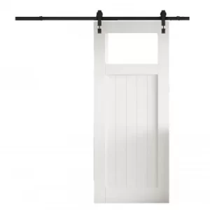 image of Cottage White Primed Clear Glazed FLB Sliding Barn Door with Industrial Track 2073 x 862mm