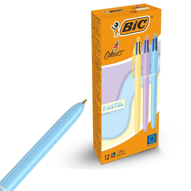 Image of Bic Bic 4 Colours Ballpoint Pen Pastel Barrel Medium (Pack of 12) 517320 517320