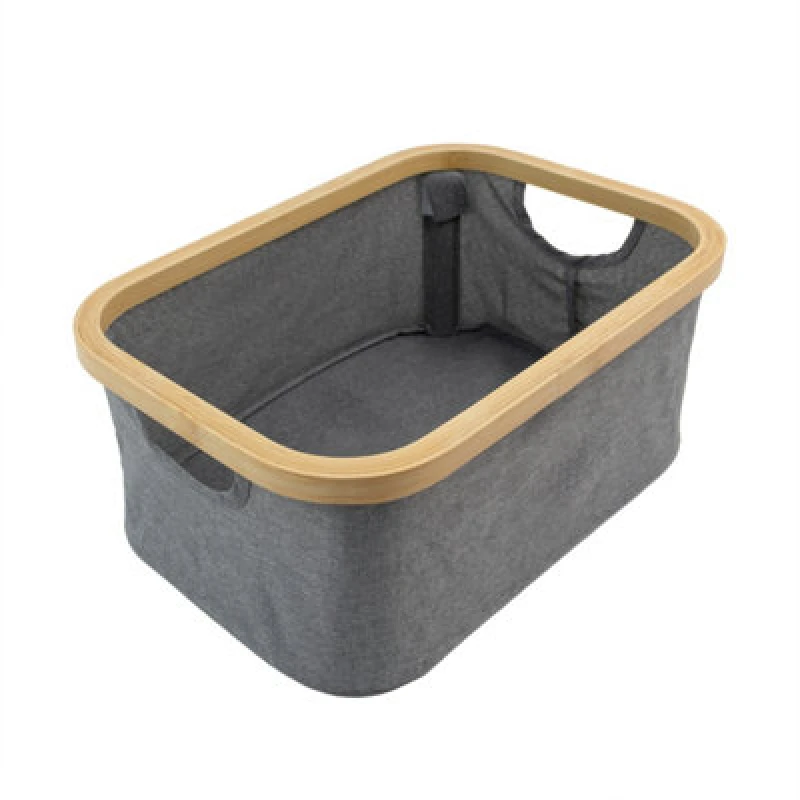 Image of JVL Bambanio Foldable Bamboo Storage Basket, 26L - Grey 15-101