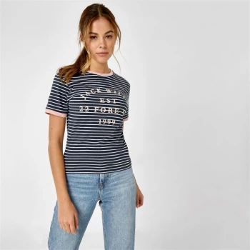 Image of Jack Wills Blackmore Flocked Stripe Ringer T-Shirt - Navy