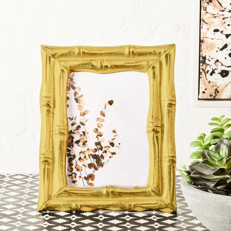 Image of Orsina Hiba Gold Finish Bamboo Effect Photo Frame 5X7In