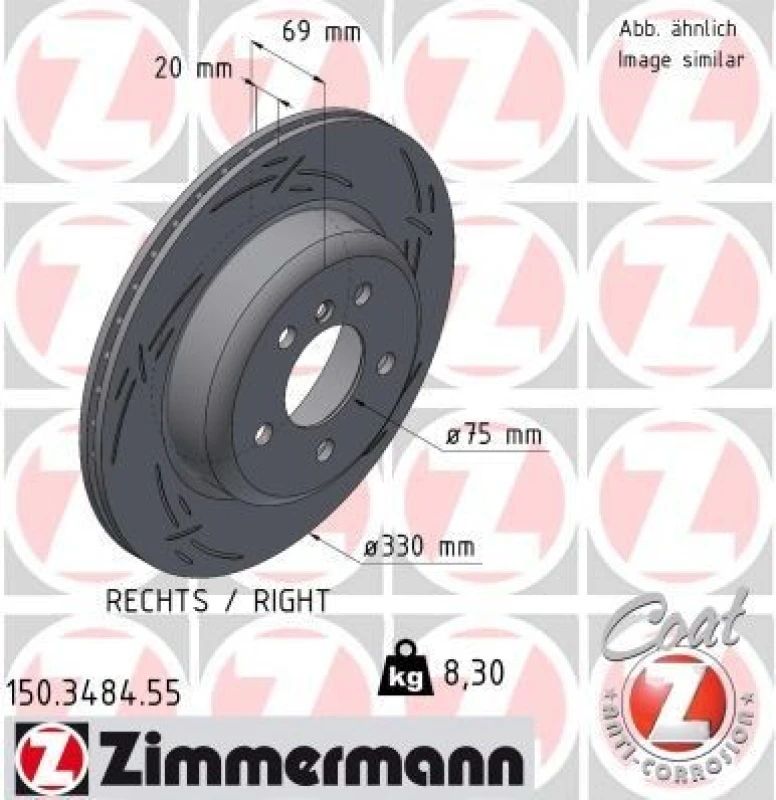 Image of ZIMMERMANN Brake disc ZIMMERMANN 150.3484.55