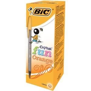 image of Original Bic Cristal Fun Ballpoint Pen 1.6mm Tip 0.6mm Line Orange