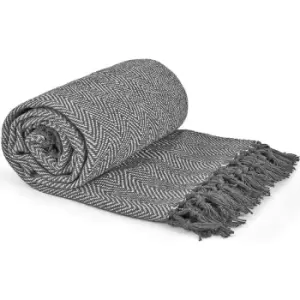 Image of Herringbone Throw 50x60' Silver Recycled Cotton Blanket Throwover