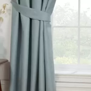 Image of Sundour Eclipse Blackout Pencil Pleat Curtains Duck Egg Blue 46x72 Fully Lined Ready Made Curtain Pair - Blue