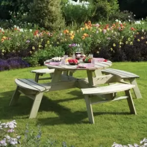 Image of Rowlinson Round Picnic Table w/ 2.7m Green Parasol