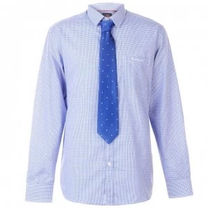 Image of Pierre Cardin Long Sleeve Shirt Tie Set Mens - Blue/Wht Ging