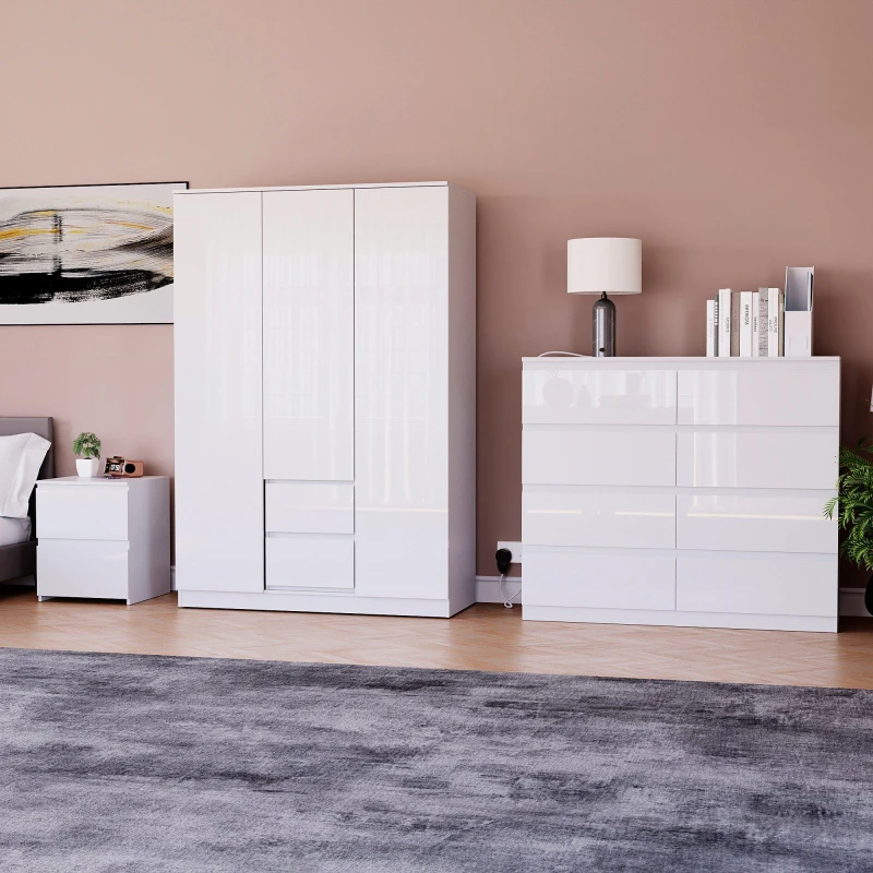 Image of Lassic Vida Designs Glinton Gloss 3 Piece Bedroom Set 10 White unisex 3 Piece