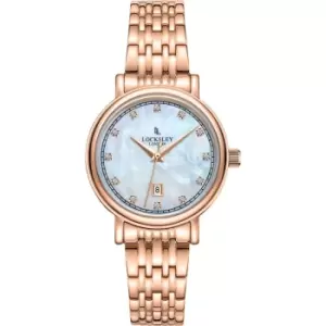 Image of Ladies Locksley London 30mm Stainless Steel Rose Plated Dress Watch, Japanese Quartz, MOP Stone Set Dial, Mineral Glass, 50m Water Resistance, Stainle