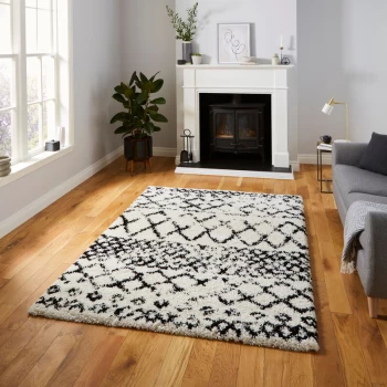 Image of Scandi Berber G272 White Black 120cm x 170cm Rectangle - Black and Ivory