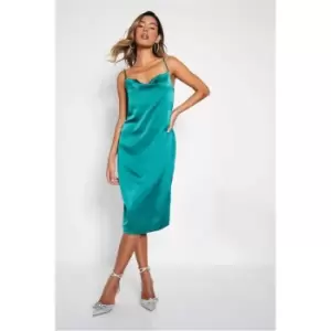 I Saw It First Emerald Green Satin Cowl Neck Tie Back Midi Dress - Green