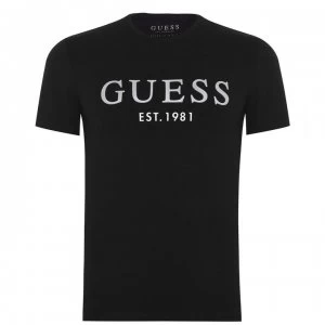 image of Guess Sleeve Text T Shirt - Jet Black JBLK