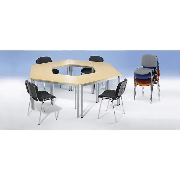 Image of eurokraft basic trapezoidal, HxWxD 740 x 1400 x 700 mm, trapezoidal, HxWxD 740 x 1400 x 700 mm, ash finish top in black, white aluminium frame