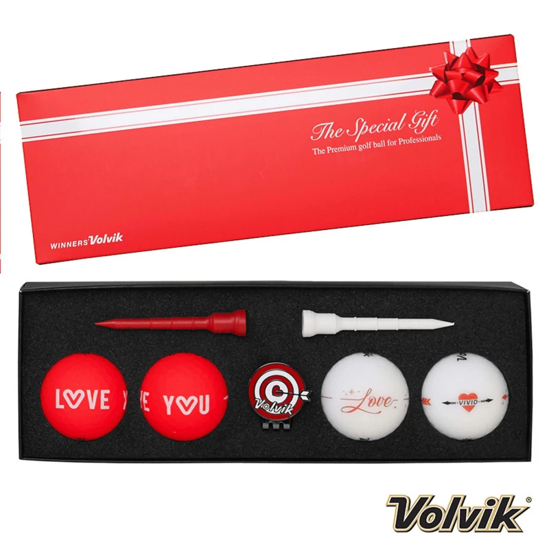Image of Volvik Love Pack Golf Balls With Marker & Tees Red