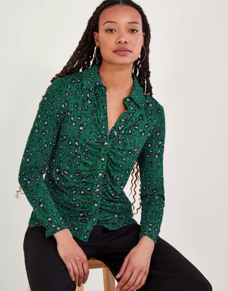 Image of Print Ruched Jersey Shirt