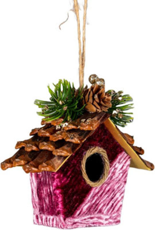 Image of Shatchi Pink Birdhouse 10x11cm - Christmas Hanging Decoration Pink