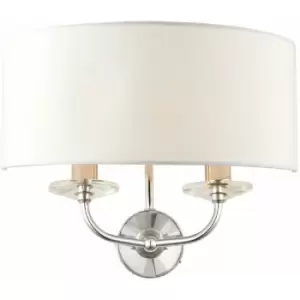 image of Loops - Dimmable Twin Wall Light Nickel & White Fabric Shade Curved Arm Lamp Fitting