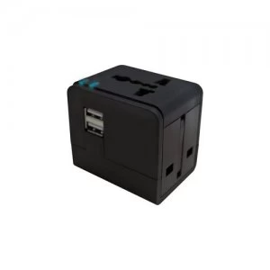 image of Jivo World Travel Plug W/Dual Usb-Blk