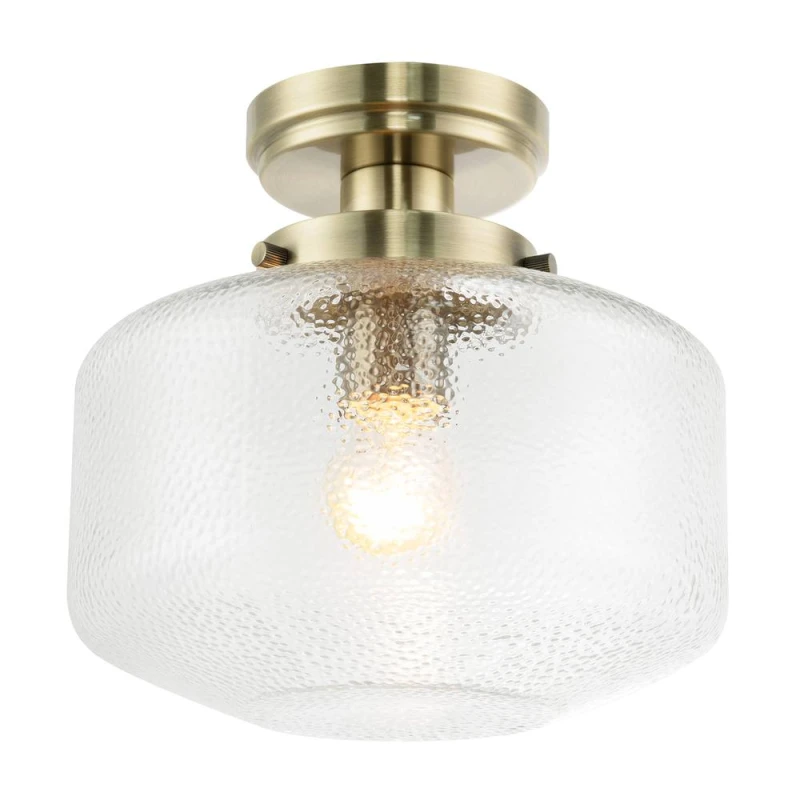 Image of Happy Homewares Antique Brass Semi Flush Ceiling Light with Dimpled Clear Glass Shade in Metallic Gold Metallic Gold Unisex