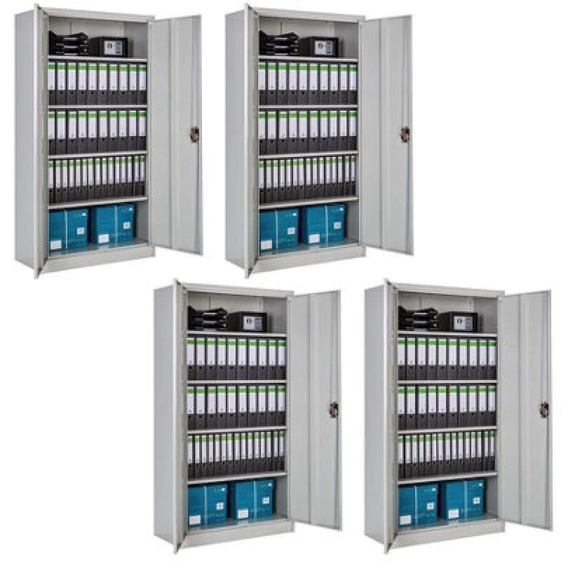 Image of Tectake Filing Cabinet Set - 5 Height-Adjustable Shelves, Lockable Doors - Set Of 4 - Grey