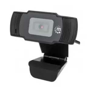 Image of Manhattan USB Webcam Two Megapixels 1080p Full HD USB-A Integrated Microphone Adjustable Clip Base 30 frame per second Black Three Year Warranty Box