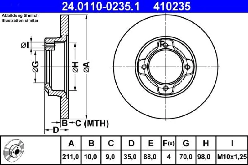 Image of ATE 24.0110-0235.1 Brake disc Solid Brake Disc (82)